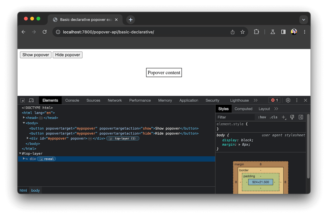Ein Element in der obersten Ebene, wie es in den Chrome Developer Tools angezeigt wird