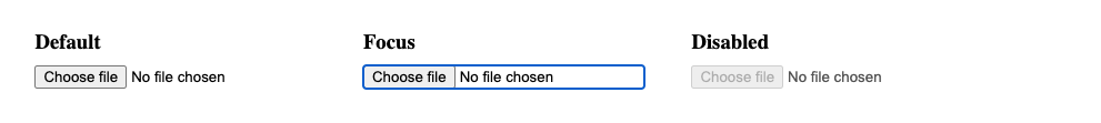 Dateiauswahl-Widget in Standard-, Fokus- und deaktivierten Zuständen in Chrome 115 auf macOS