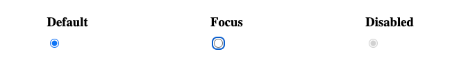Standard-, fokussierte und deaktivierte Optionsfelder in Chrome 115 auf macOS