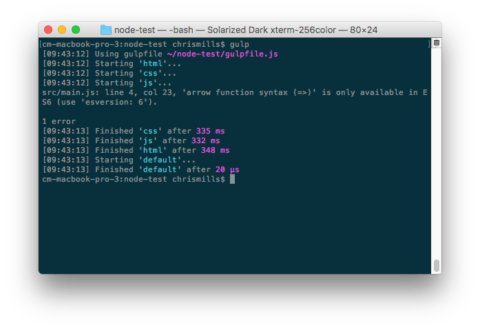 Ausgabe in einem Code-Editor, wo Zeilen den Zeitpunkt zeigen, wann Aufgaben beginnen oder enden, der Aufgabenname und die Dauer von 'Abgeschlossenen' Aufgaben.