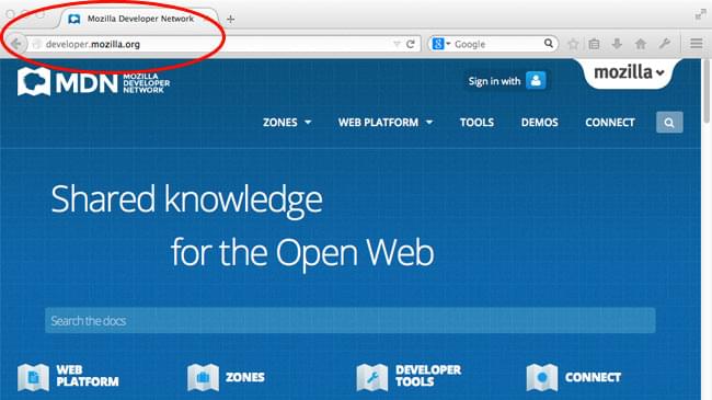 Beispiel eines Website-Domainnamens in der Adressleiste des Browsers