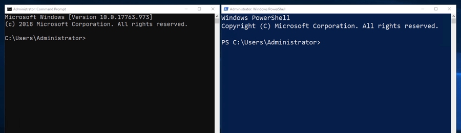 Ein einfaches Windows-Cmd- und ein Windows-Powershell-Fenster