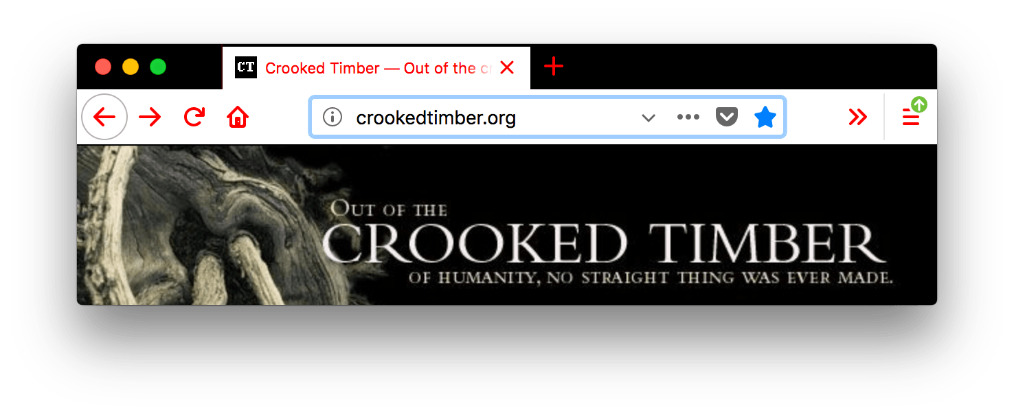 Ein Screenshot eines Browserfensters mit einem geöffneten Tab. Der Browser ist schwarz. Die Tabs und die URL-Leiste sind weiß mit roten Symbolen und rotem Text. Die Farbe des Textes auf dem geöffneten Tab ist rot. Die Textfarbe kontrastiert gut mit der schwarzen Hintergrundfarbe des Tabs.