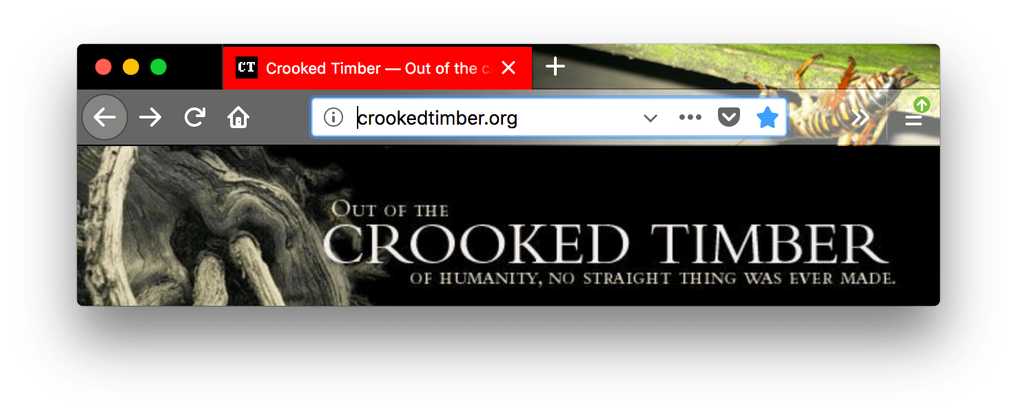 Ein Screenshot eines Browserfensters mit einem geöffneten Tab. Der Browser ist schwarz. Die Tabs und die URL-Leiste sind dunkler grau mit weißen Symbolen und Text. Der ausgewählte Tab hat einen roten Hintergrund und weißen Text.