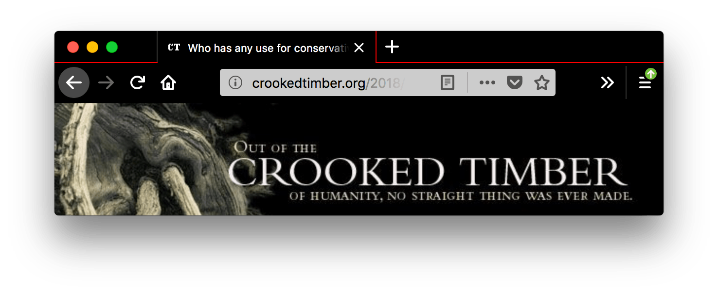 Ein Screenshot eines Browserfensters mit einem geöffneten Tab. Der Browser ist schwarz. Die Tabs und die URL-Leiste sind schwarz mit weißem Text und weißen Symbolleisten. Eine rote Linie trennt die Oberseite der URL-Leiste vom Browser.