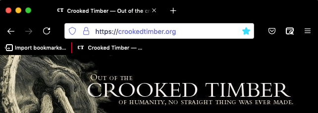 Ein Screenshot eines Browserfensters mit einem geöffneten Tab. Der Browser ist schwarz. Die Tabs und die URL-Leiste sind schwarz mit weißem Text und weißen Symbolleisten. Die Farbe der vertikalen Linie, die die Lesezeichenleiste vom rechten Inhalt trennt, ist rot.