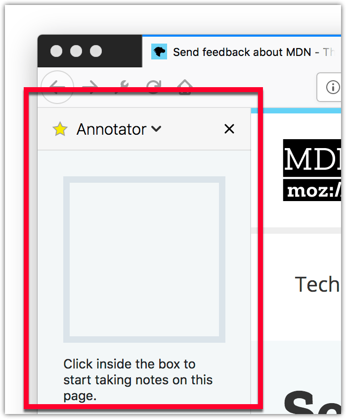 Annotator-Seitenleiste mit einem Feld, das dem Nutzer erlaubt, Notizen zur Seite zu machen.