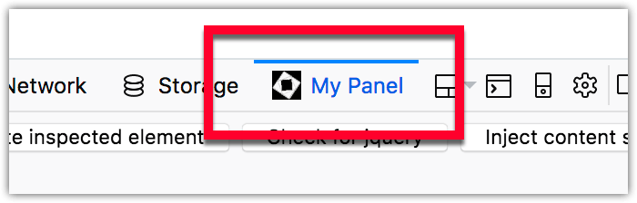 Beispiel eines benutzerdefinierten Panels in den Entwicklertools.