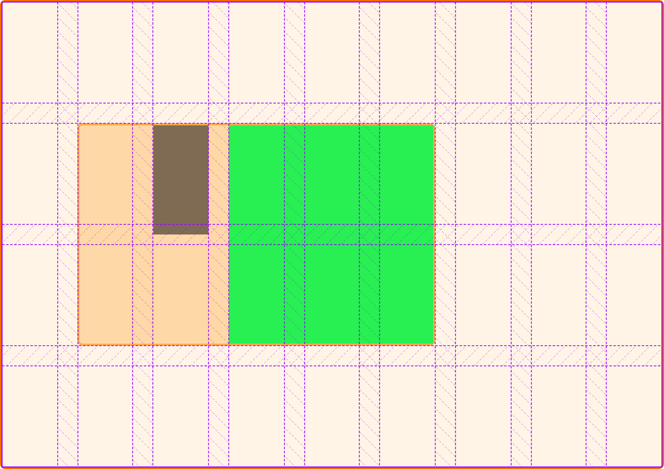 Das kleinere Element zeigt sich in der Lücke, da row-gap auf 0 im Subgrid gesetzt ist, wie im Firefox Developer Tools Grid-Inspektor zu sehen.