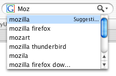 Suchvorschläge von Google, angezeigt im Suchfeld von Firefox